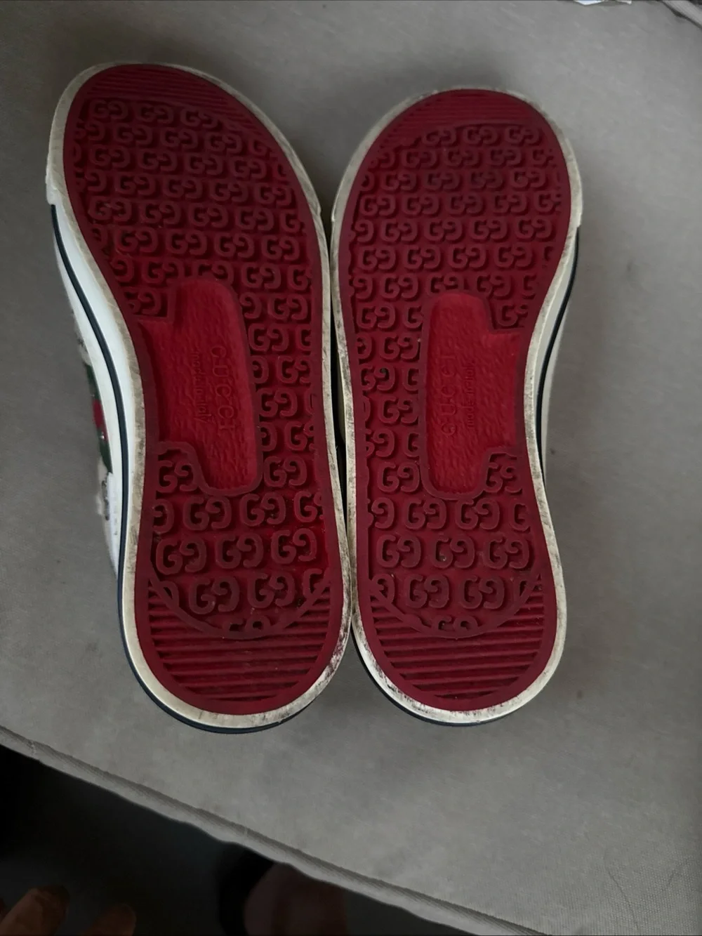 Gucci Brown GG Canvas Sneakers with Green Interior and Red Accent